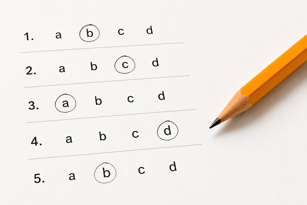 Formulier met multiple choice vragen als symbool voor hechtingstesten